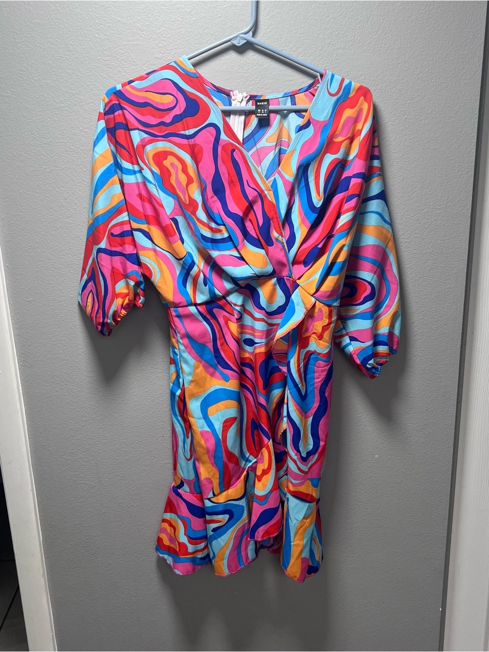 SHEIN Vibrant Multicolor Swirl Asymmetrical Dress Size S